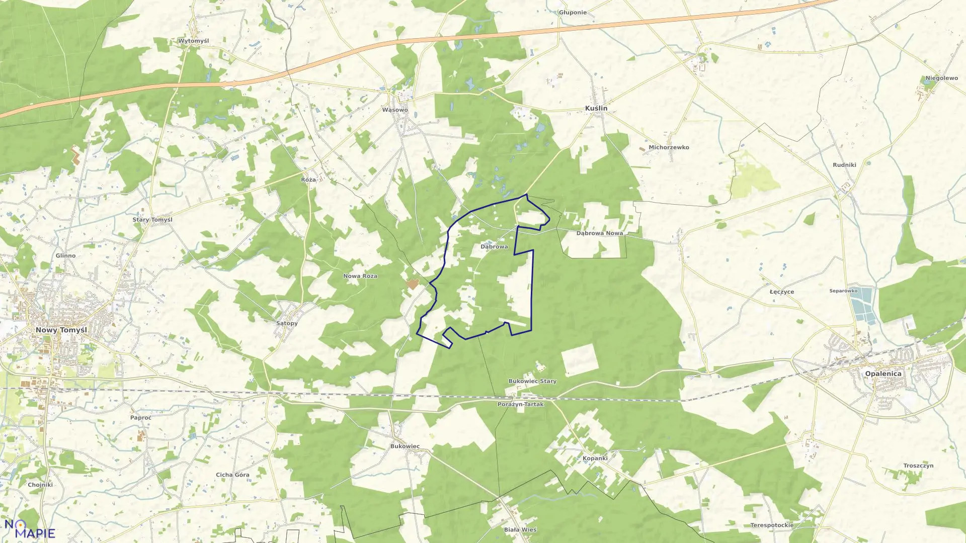 Mapa obrębu DĄBROWA w gminie Kuślin