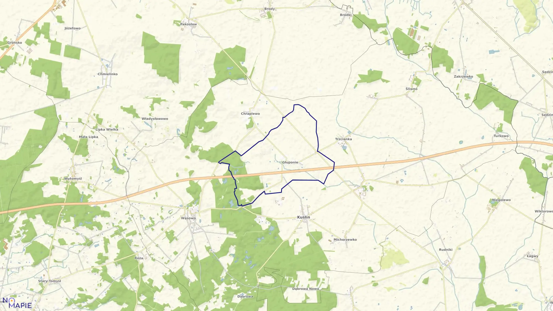 Mapa obrębu GŁUPONIE w gminie Kuślin