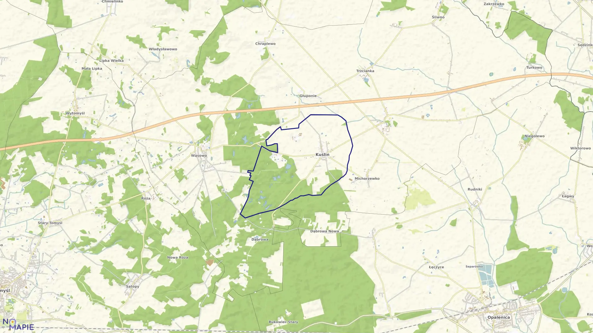 Mapa obrębu KUŚLIN w gminie Kuślin