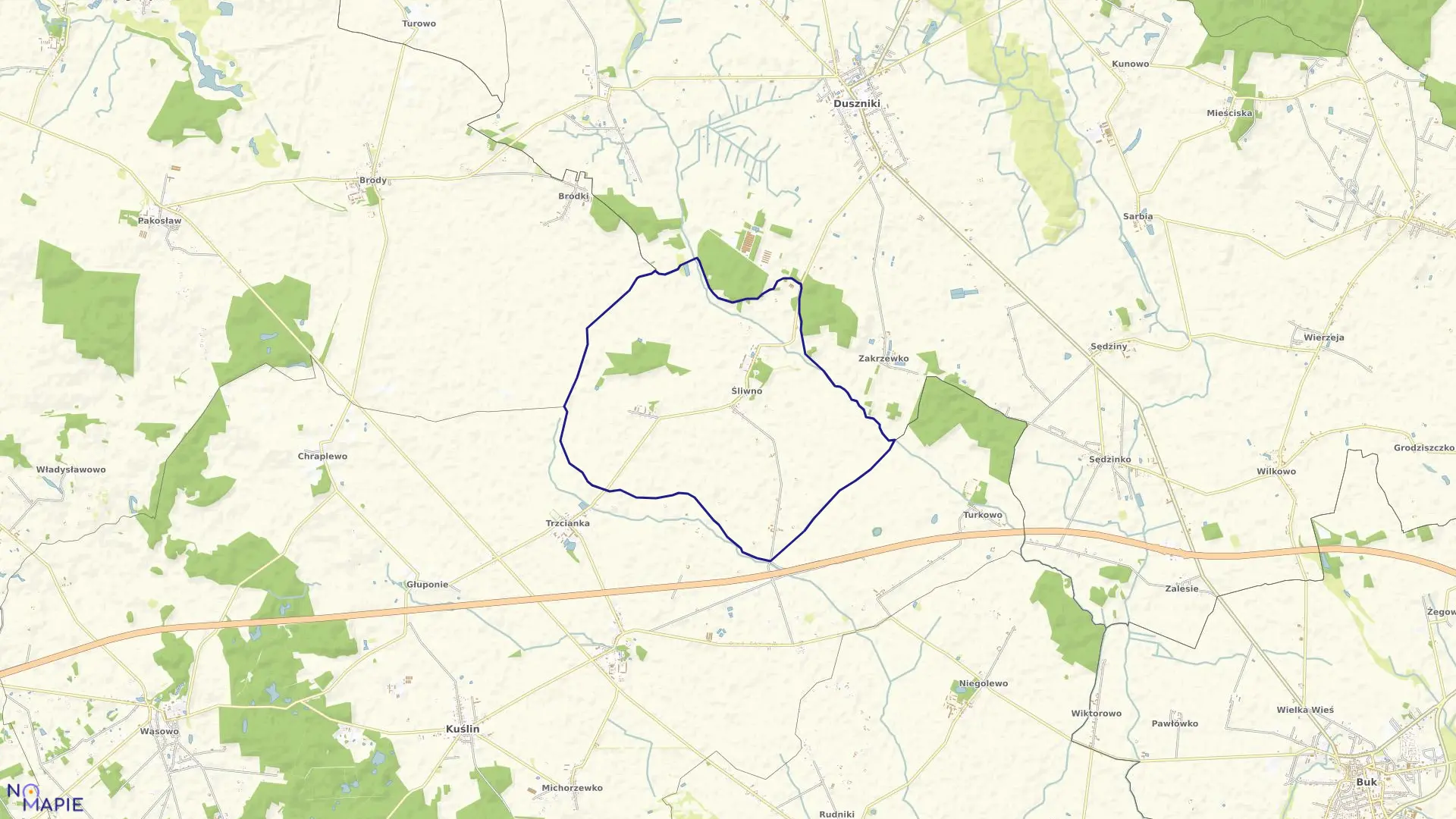 Mapa obrębu ŚLIWNO w gminie Kuślin