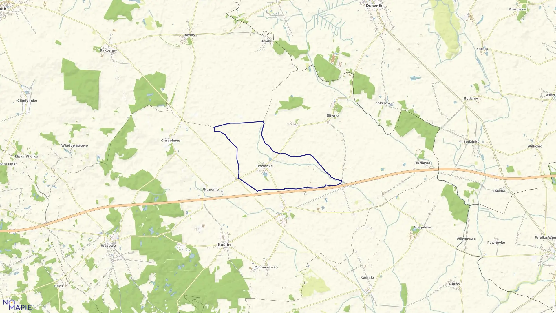 Mapa obrębu TRZCIANKA w gminie Kuślin