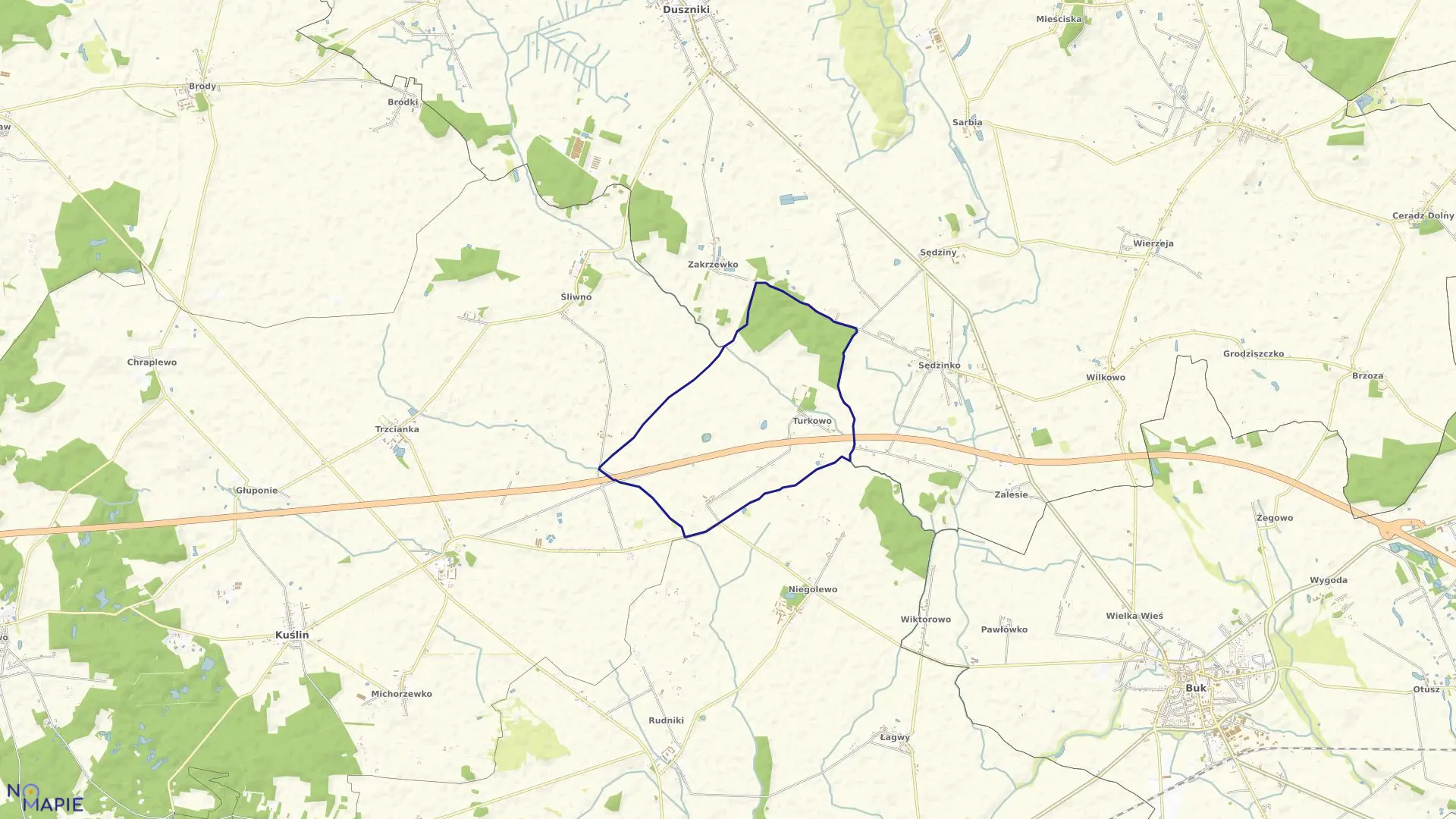 Mapa obrębu TURKOWO w gminie Kuślin
